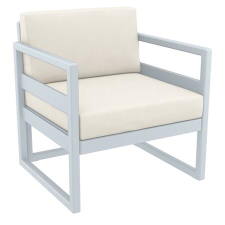 FINE-LINE Mykonos Patio Club Chair with Sunbrella Natural Cushion, Silver & Gray FI2840708